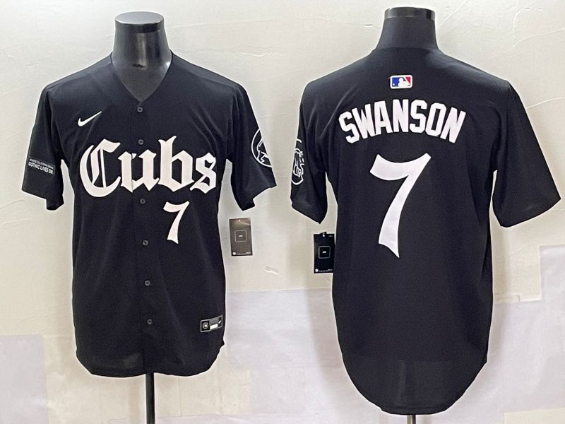 Men 2025 Chicago Cubs #7 Swanson Black Five generations Joint Name Nike MLB Jersey style 9
